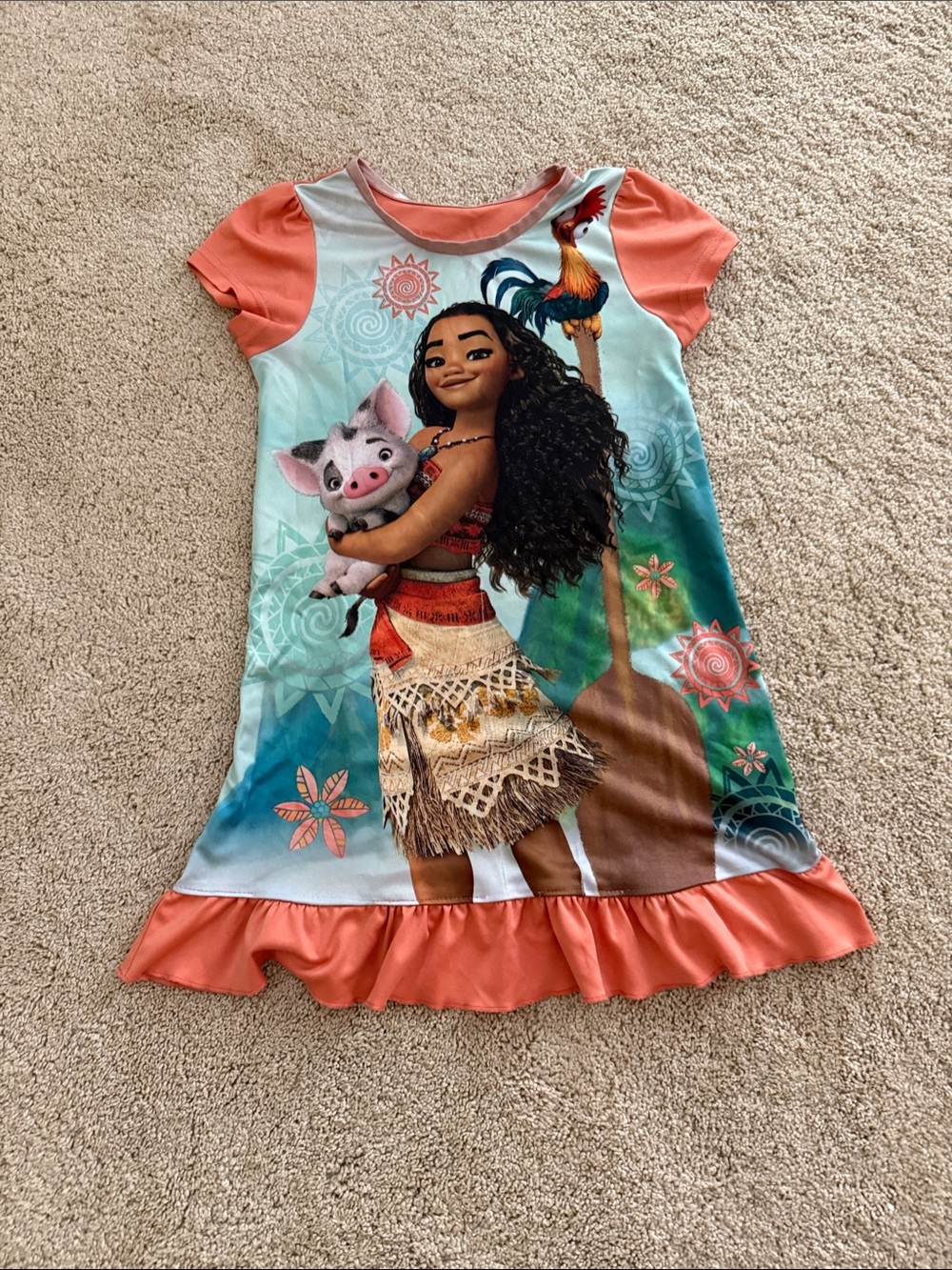 Disney Moana Nightgown in Coral and Teal. Size 6. Soft. Comfortable. Bedtime.